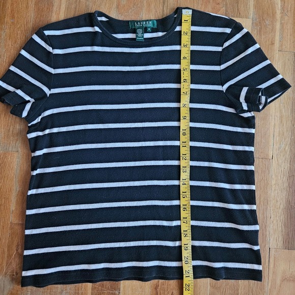 Ralph Lauren Crew Neck Black Striped‎ Top Classic Timeless Cotton T-Shirt Size M - Picture 11 of 14